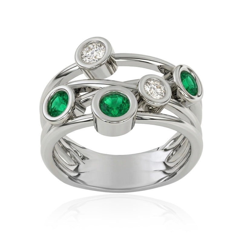R-67501-EM-W  Diamond & Emerald Bubble Ring