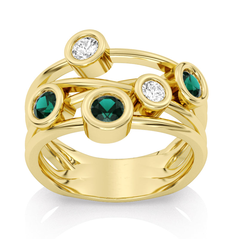 R-67501-EM-Y  Diamond & Emerald Bubble Ring