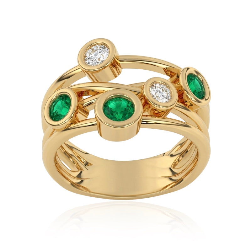 R-67501-EM-Y  Diamond & Emerald Bubble Ring