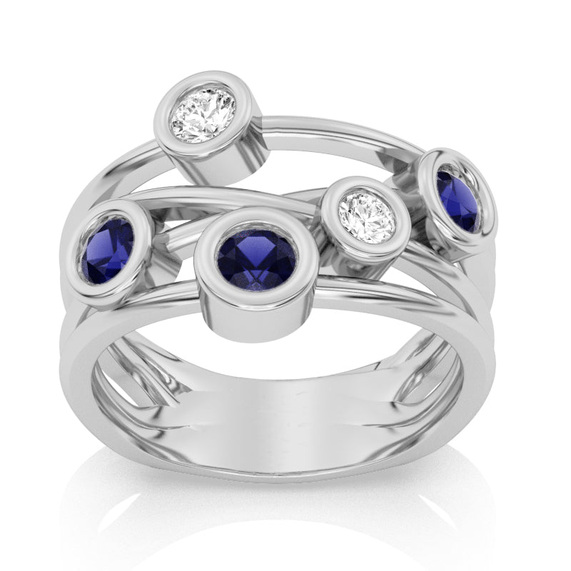 R-67501-SA-W  Diamond & Sapphire Bubble Ring
