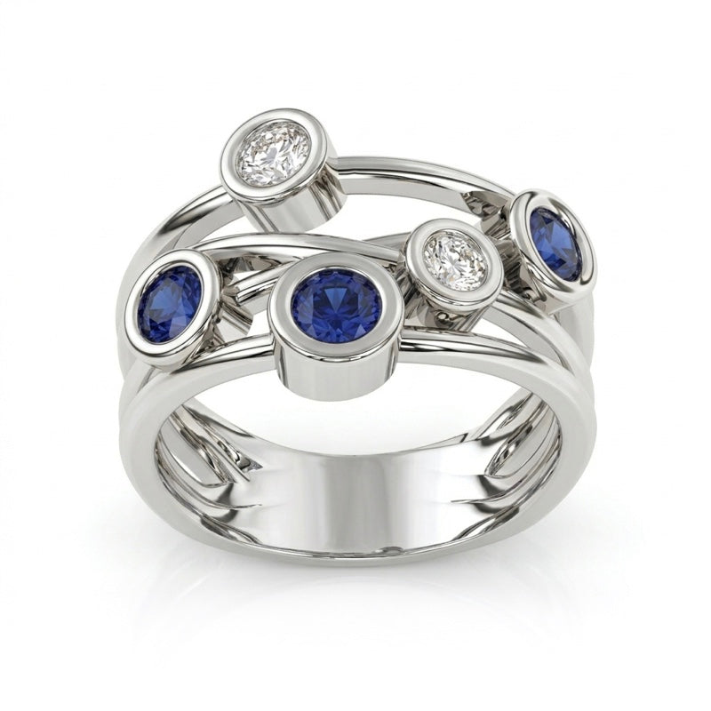 R-67501-SA-W  Diamond & Sapphire Bubble Ring