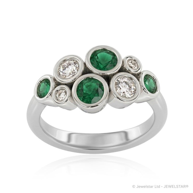 R-67801-EM-W  Diamond & Emerald Bubble Ring