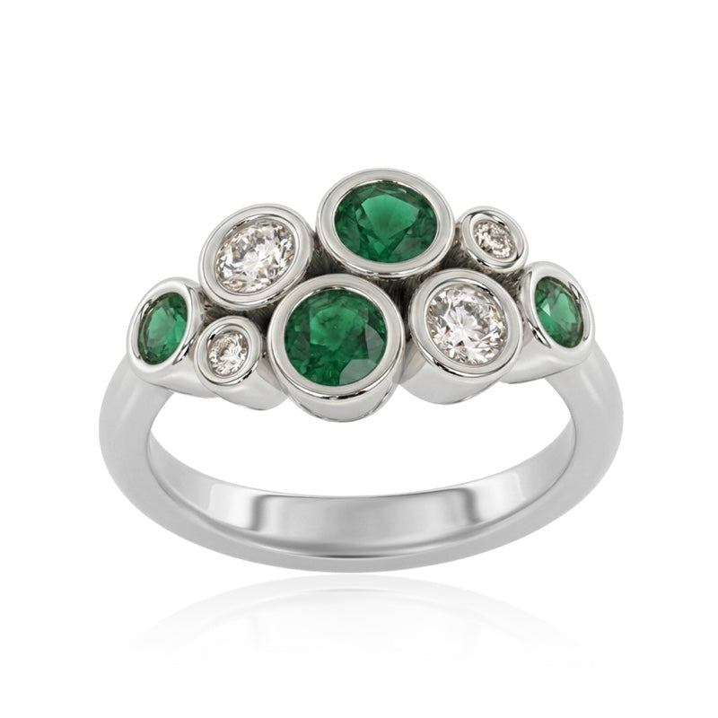 R-67801-EM-W  Diamond & Emerald Bubble Ring