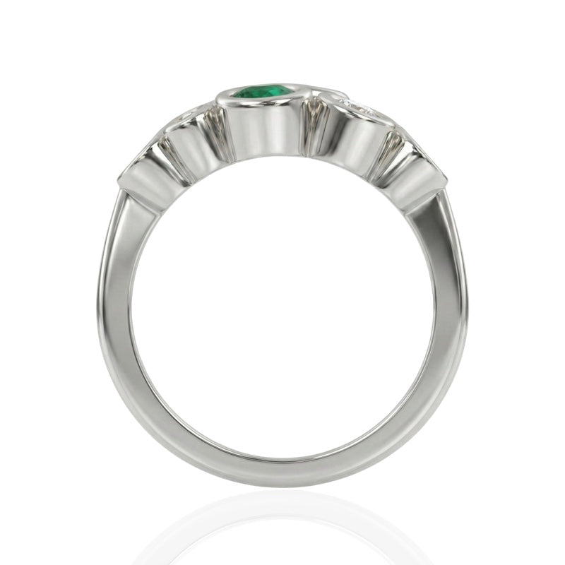 R-67801-EM-W  Diamond & Emerald Bubble Ring