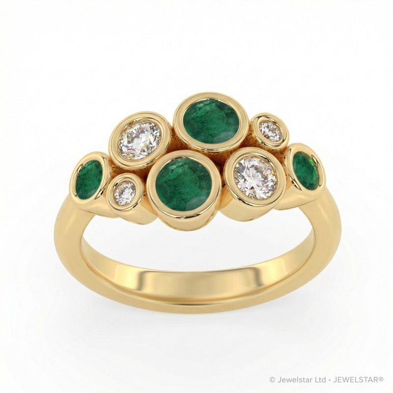 R-67801-EM-Y  Diamond & Emerald Bubble Ring