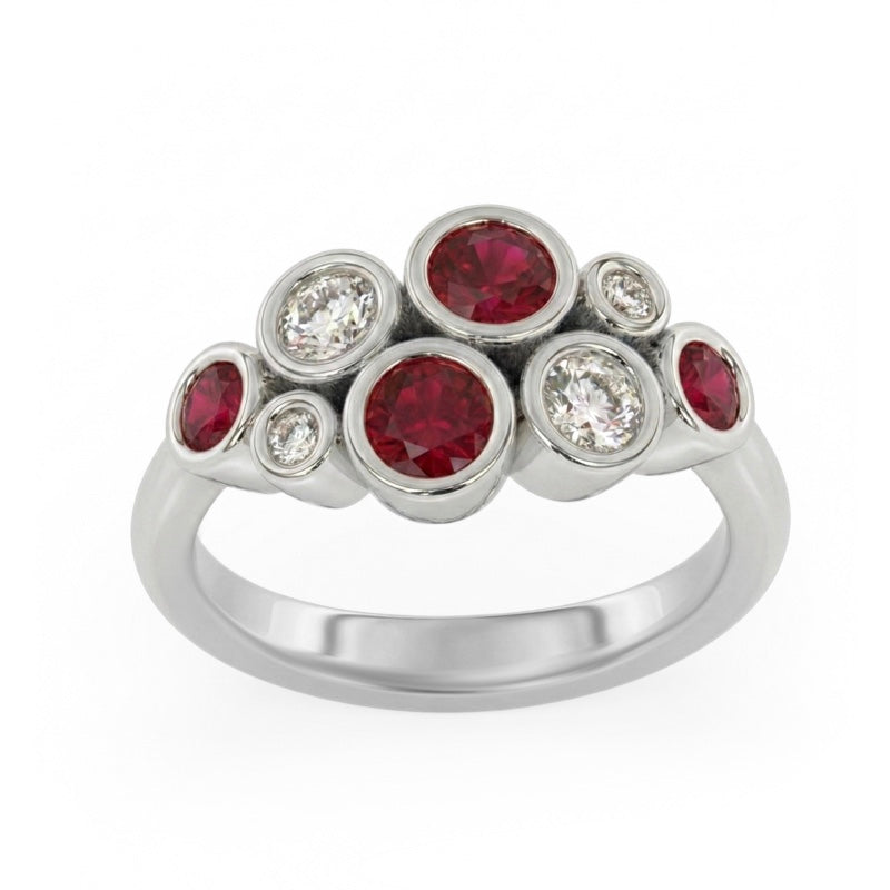 R-67801-RU-W  Diamond & Ruby Bubble Ring