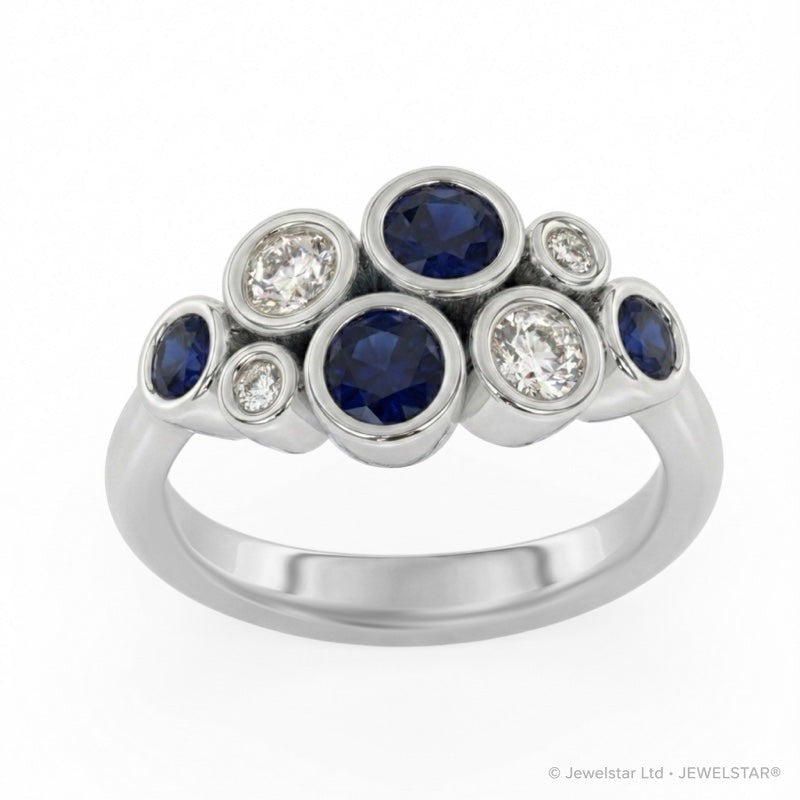 R-67801-SA-W  Diamond & Sapphire Bubble Ring