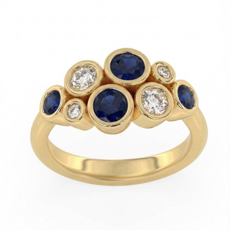 R-67801-SA-Y  Diamond & Sapphire Bubble Ring