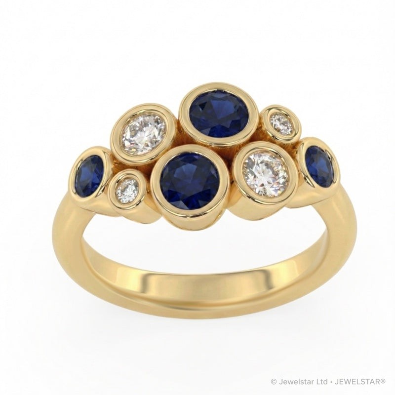 R-67801-SA-Y  Diamond & Sapphire Bubble Ring