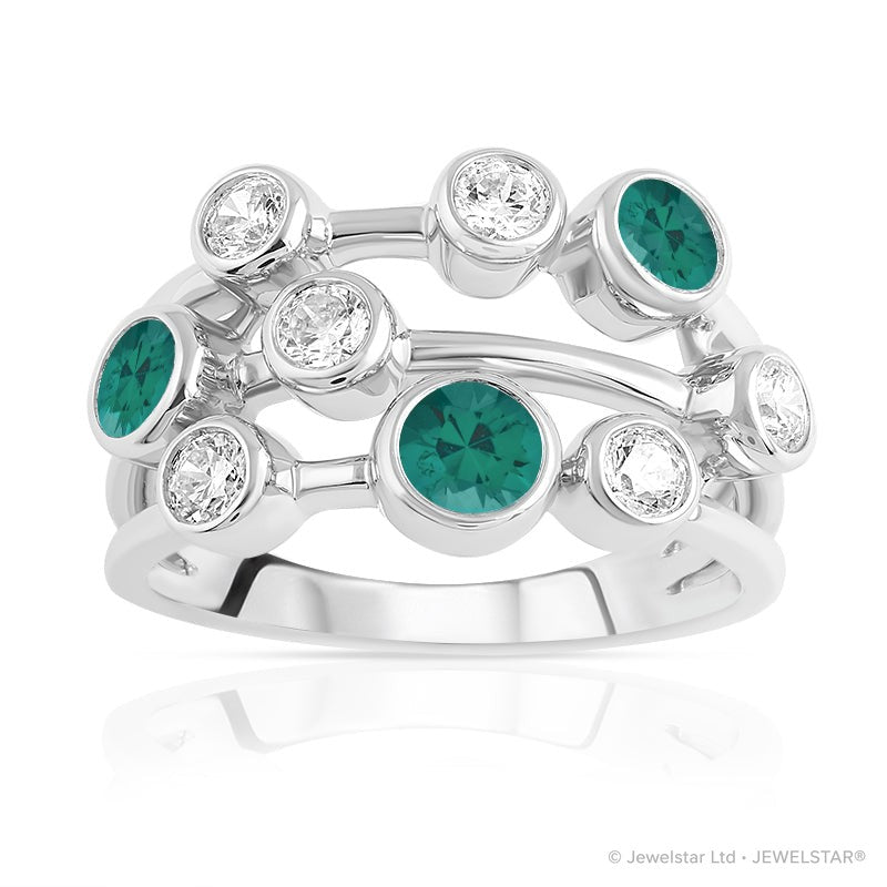 R-67901-EM-W  Diamond & Emerald Bubble Ring