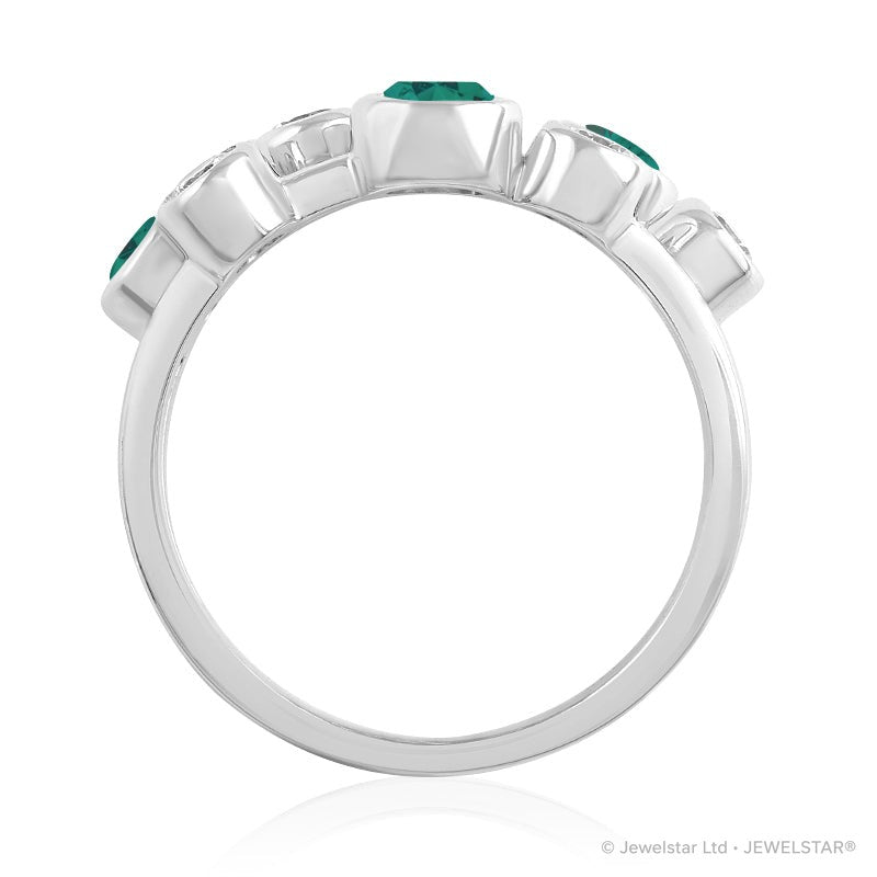 R-67901-EM-W  Diamond & Emerald Bubble Ring