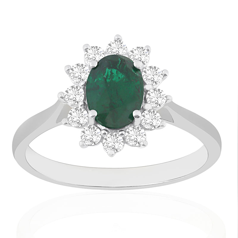 R-75033-EM-W  Diamond & Emerald Cluster Ring