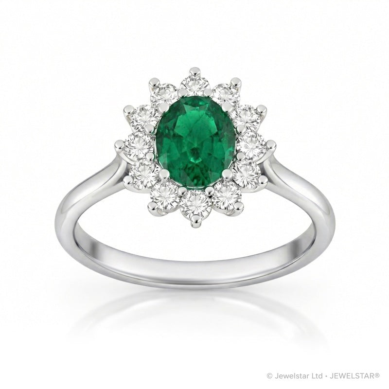 R-75033-EM-W    Diamond & Emerald Cluster Ring