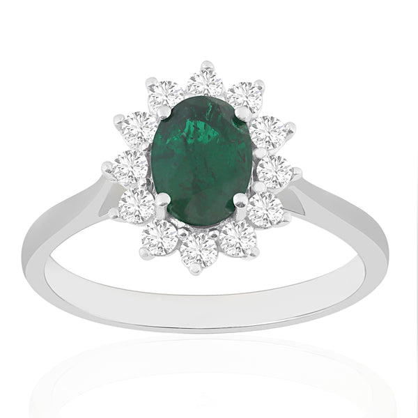 R-75033-EM-W  Diamond & Emerald Cluster Ring