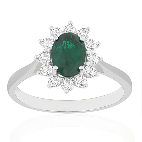 R-75033-EM-W  Diamond & Emerald Cluster Ring