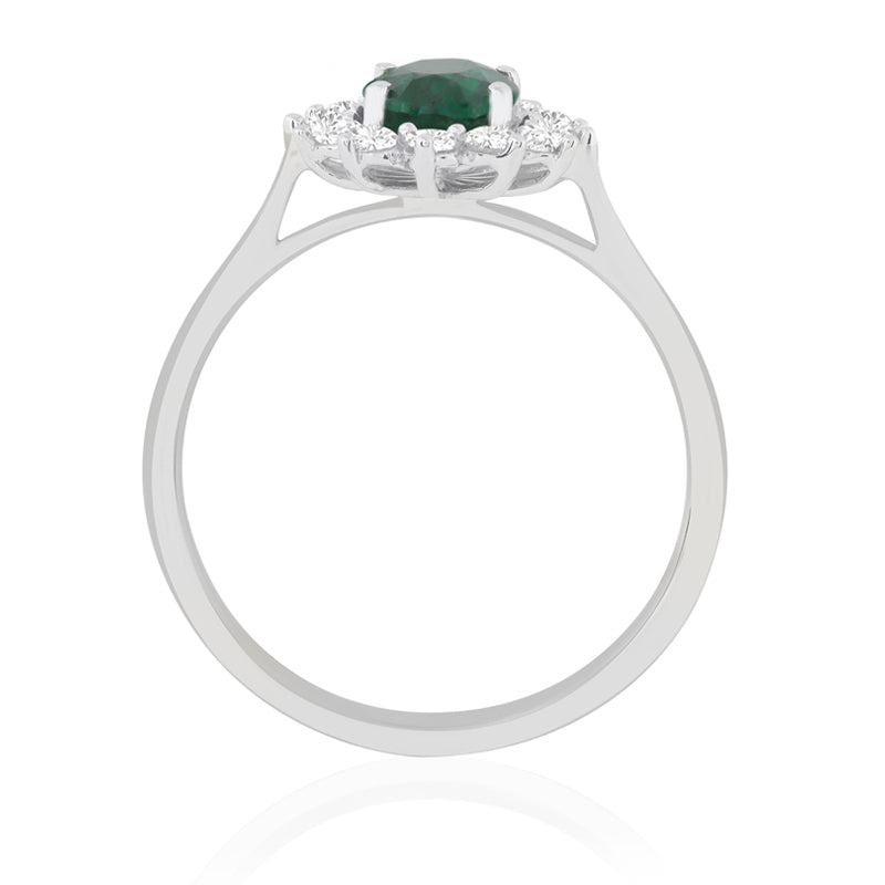 R-75033-EM-W  Diamond & Emerald Cluster Ring