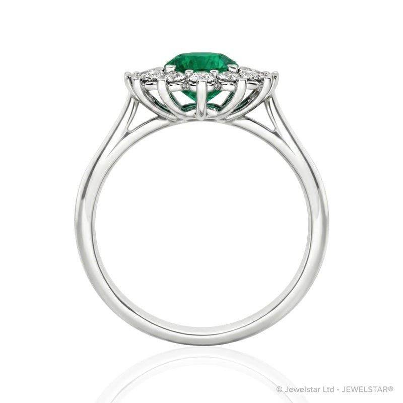 R-75033-EM-W    Diamond & Emerald Cluster Ring