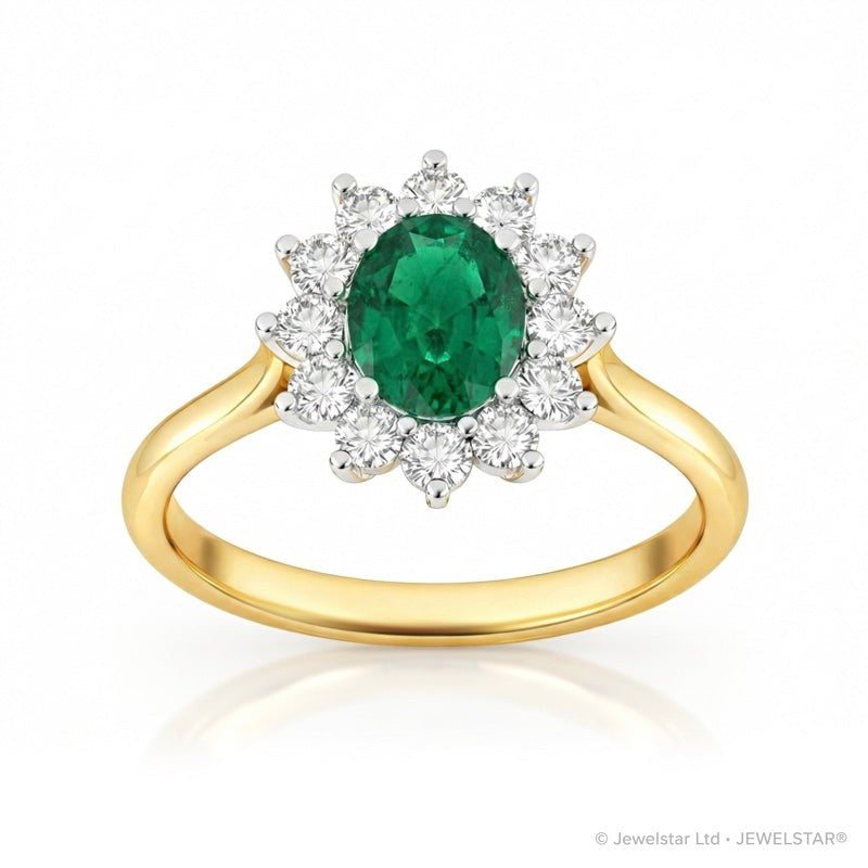 R-75033-EM-Y    Diamond & Emerald Cluster Ring
