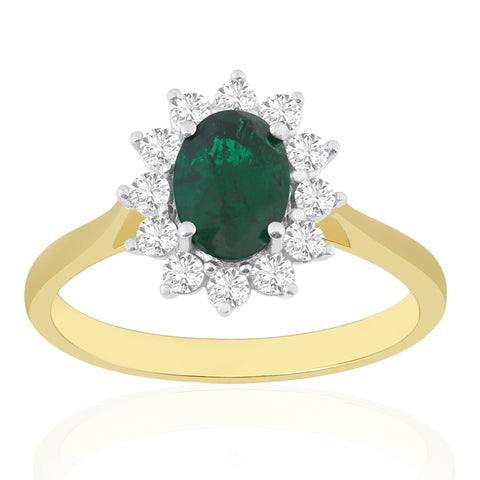 R-75033-EM-Y  Diamond & Emerald Cluster Ring