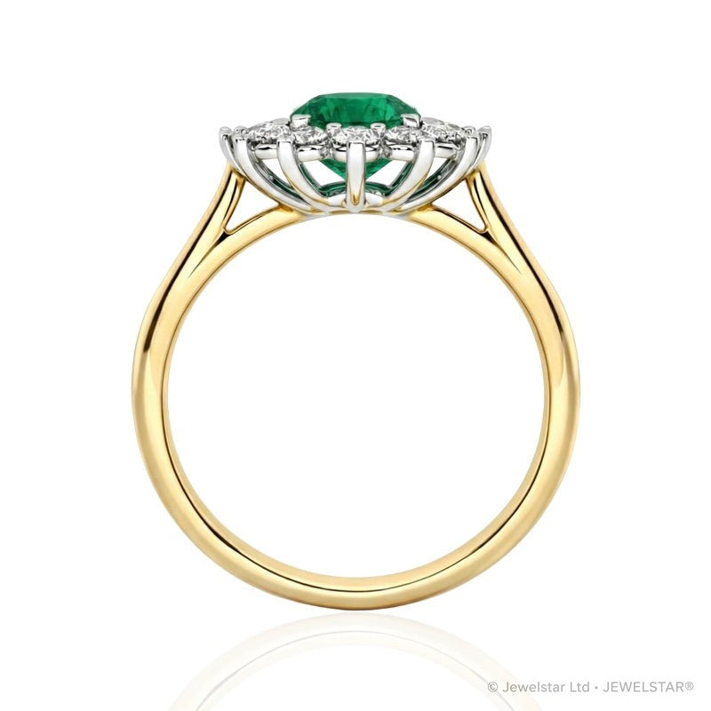R-75033-EM-Y    Diamond & Emerald Cluster Ring