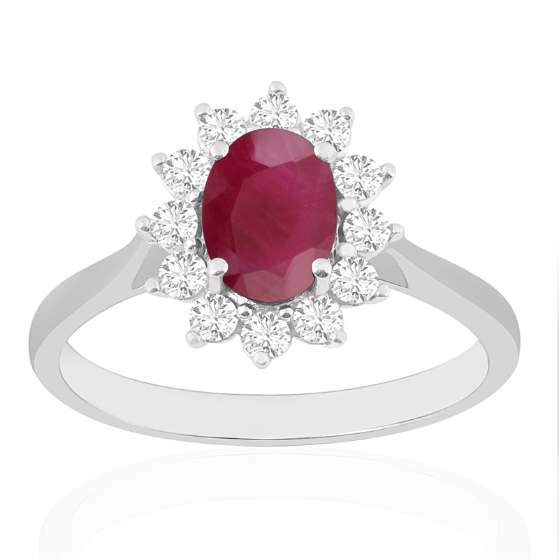 R-75033-RU-W  Diamond & Ruby Cluster Ring