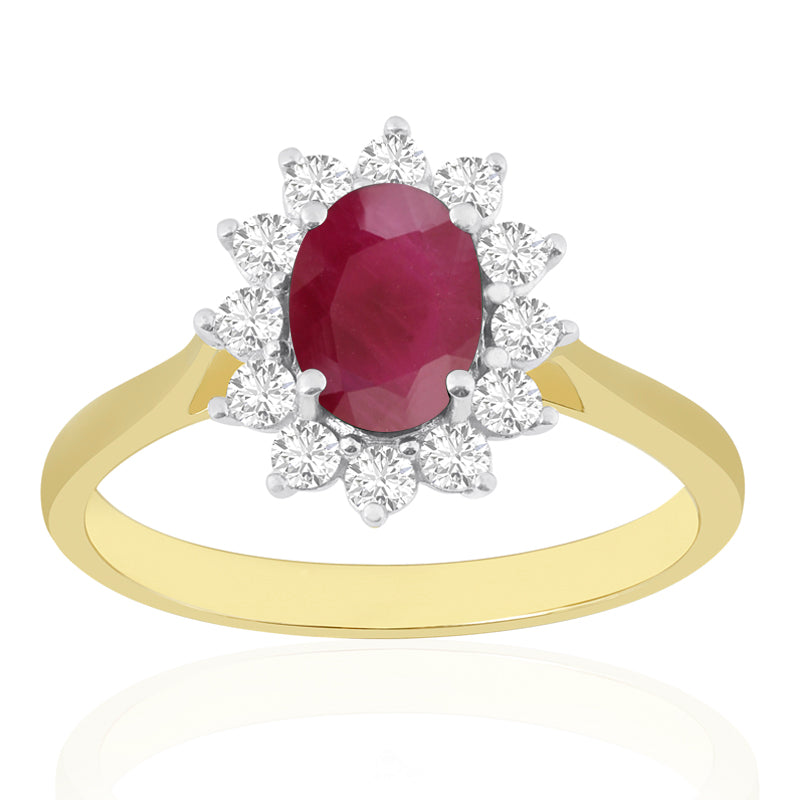 R-75033-RU-Y  Diamond & Ruby Cluster Ring
