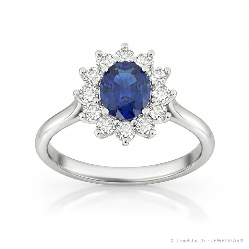 R-75033-SA-W    Diamond & Sapphire Cluster Ring