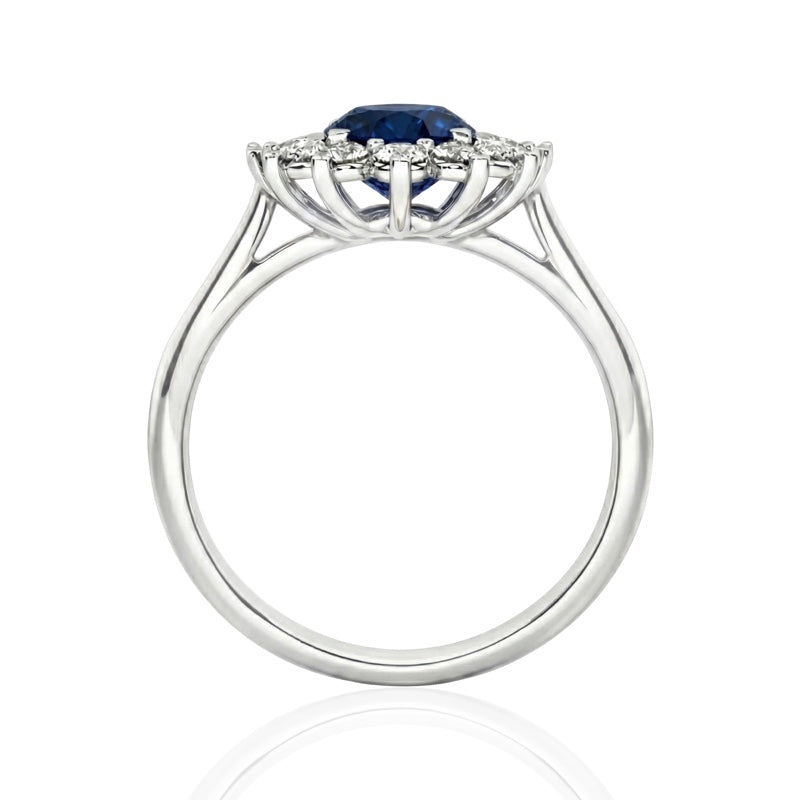 R-75033-SA-W    Diamond & Sapphire Cluster Ring