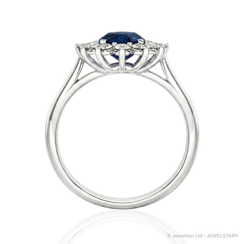 R-75033-SA-W    Diamond & Sapphire Cluster Ring