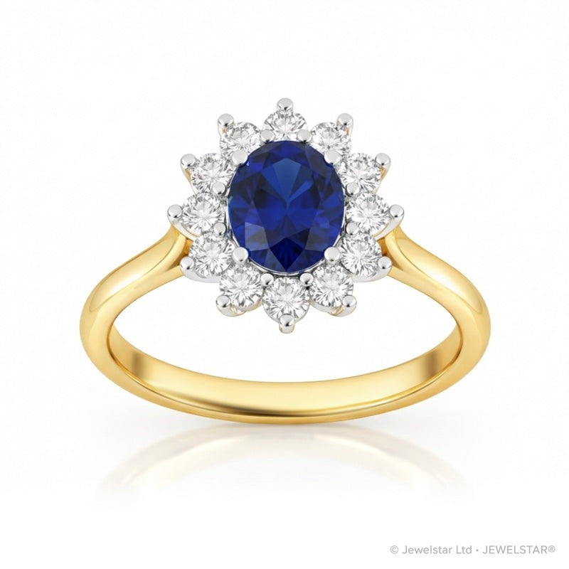 R-75033-SA-Y    Diamond & Sapphire Cluster Ring