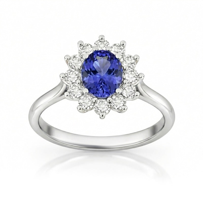 R-75033-TZ-W    Diamond & Tanzanite Cluster Ring