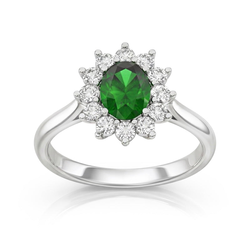 R-76050-EM-W    Diamond & Emerald Cluster Ring