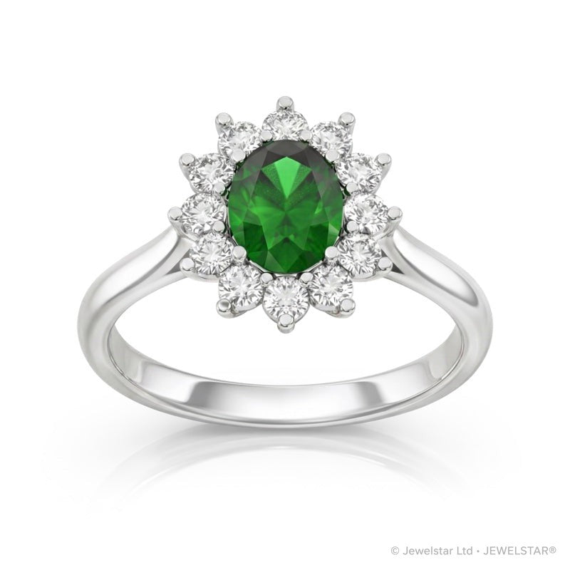 R-76050-EM-W    Diamond & Emerald Cluster Ring