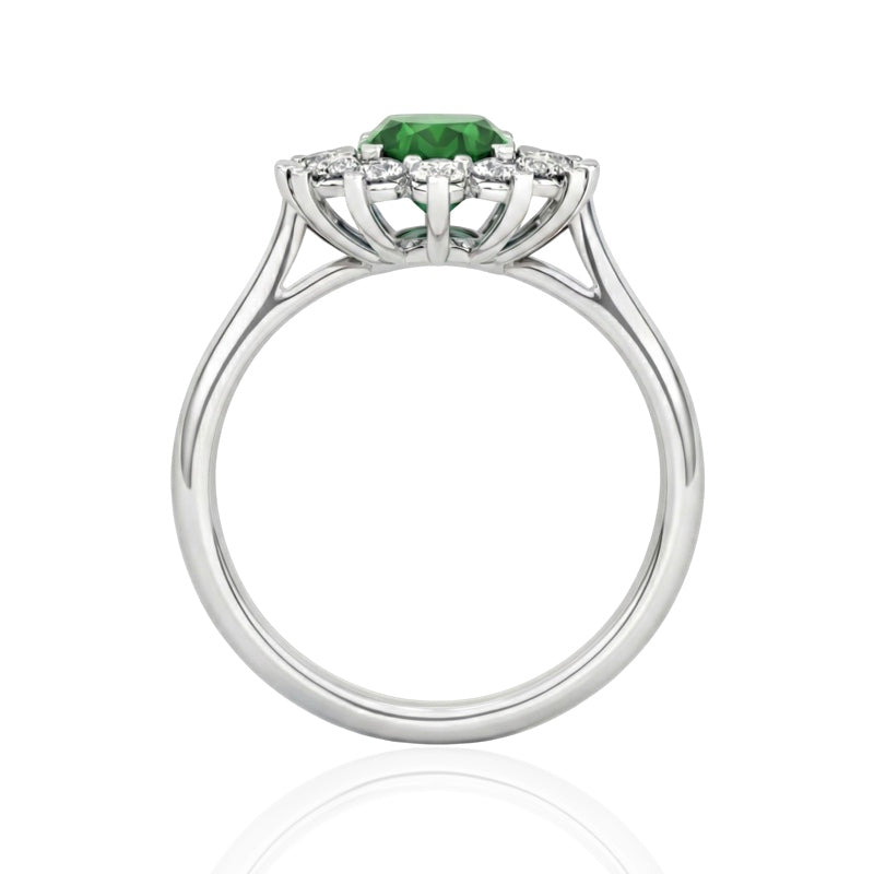 R-76050-EM-W    Diamond & Emerald Cluster Ring