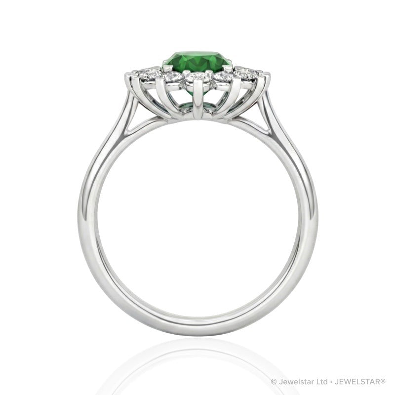 R-76050-EM-W    Diamond & Emerald Cluster Ring