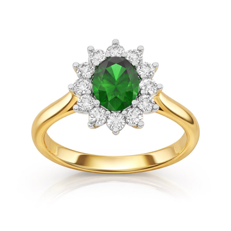 R-76050-EM-Y    Diamond & Emerald Cluster Ring