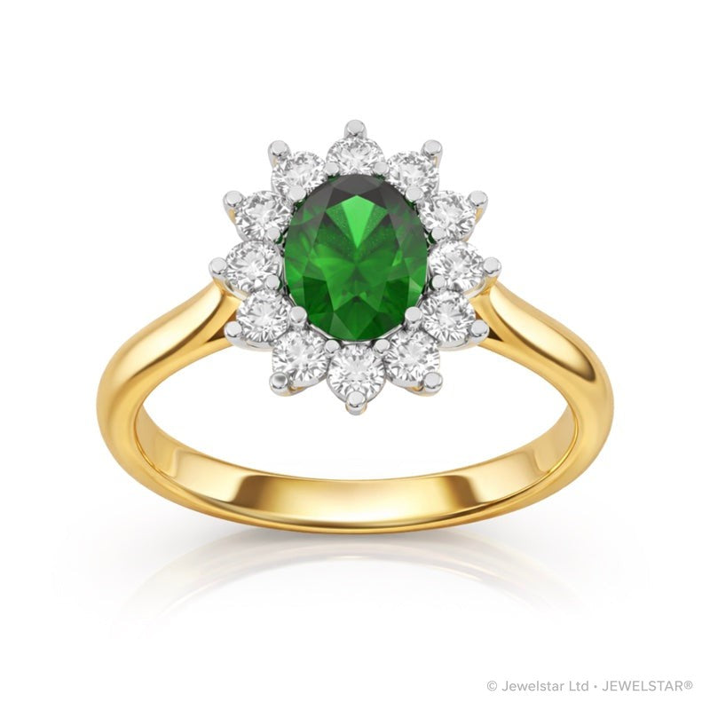 R-76050-EM-Y    Diamond & Emerald Cluster Ring