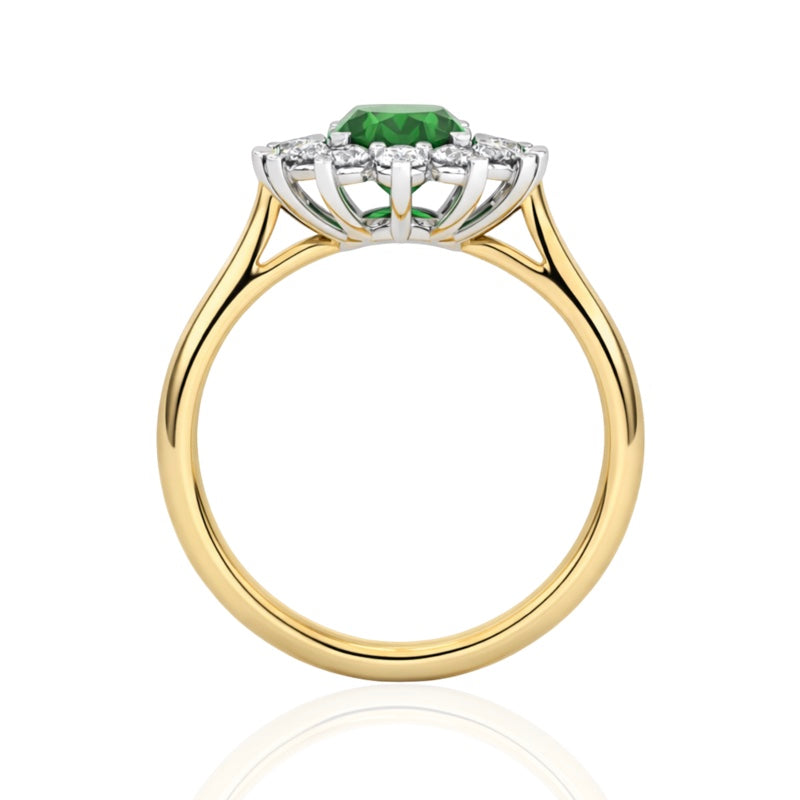 R-76050-EM-Y    Diamond & Emerald Cluster Ring