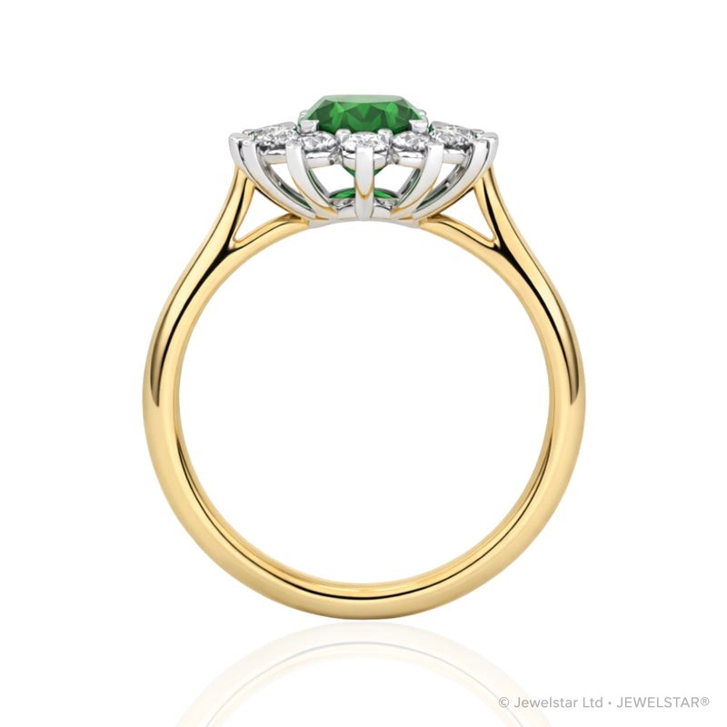 R-76050-EM-Y    Diamond & Emerald Cluster Ring