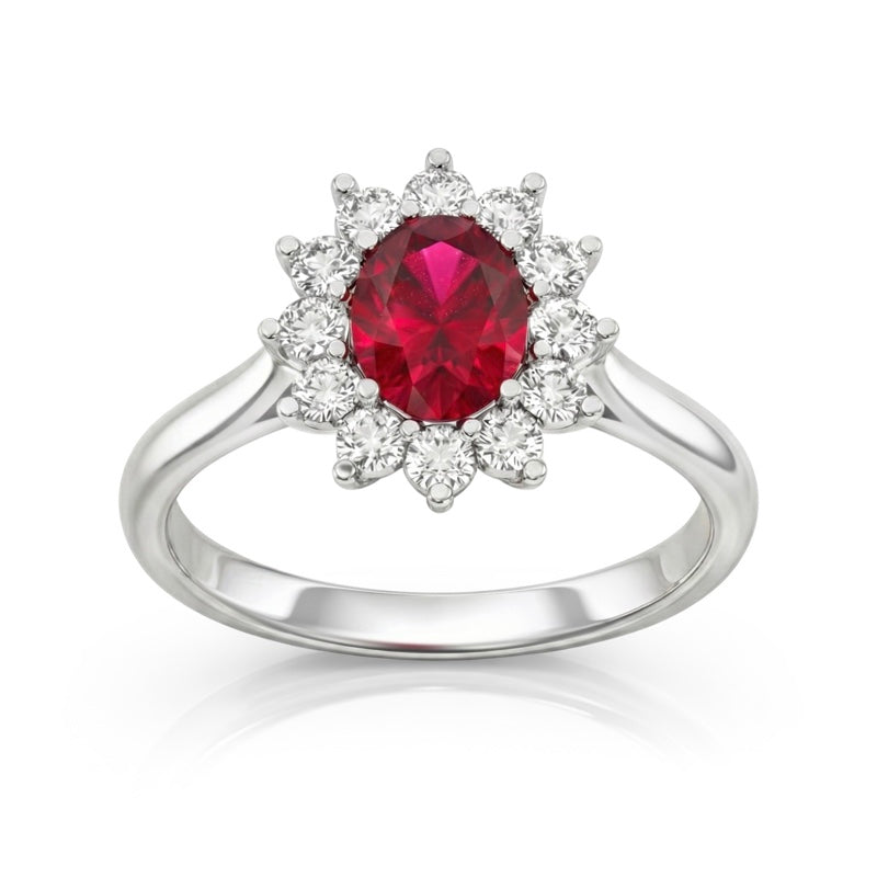 R-76050-RU-W    Diamond & Ruby Cluster Ring