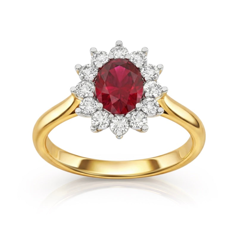 R-76050-RU-Y    Diamond & Ruby Cluster Ring