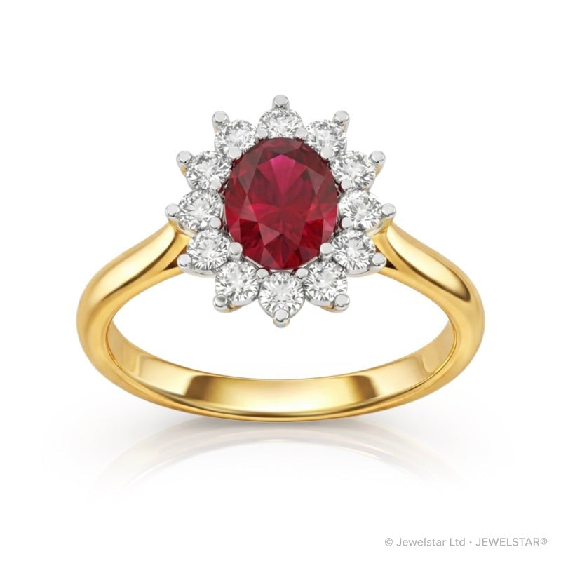 R-76050-RU-Y    Diamond & Ruby Cluster Ring