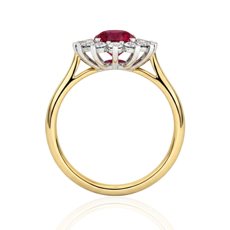 R-76050-RU-Y    Diamond & Ruby Cluster Ring