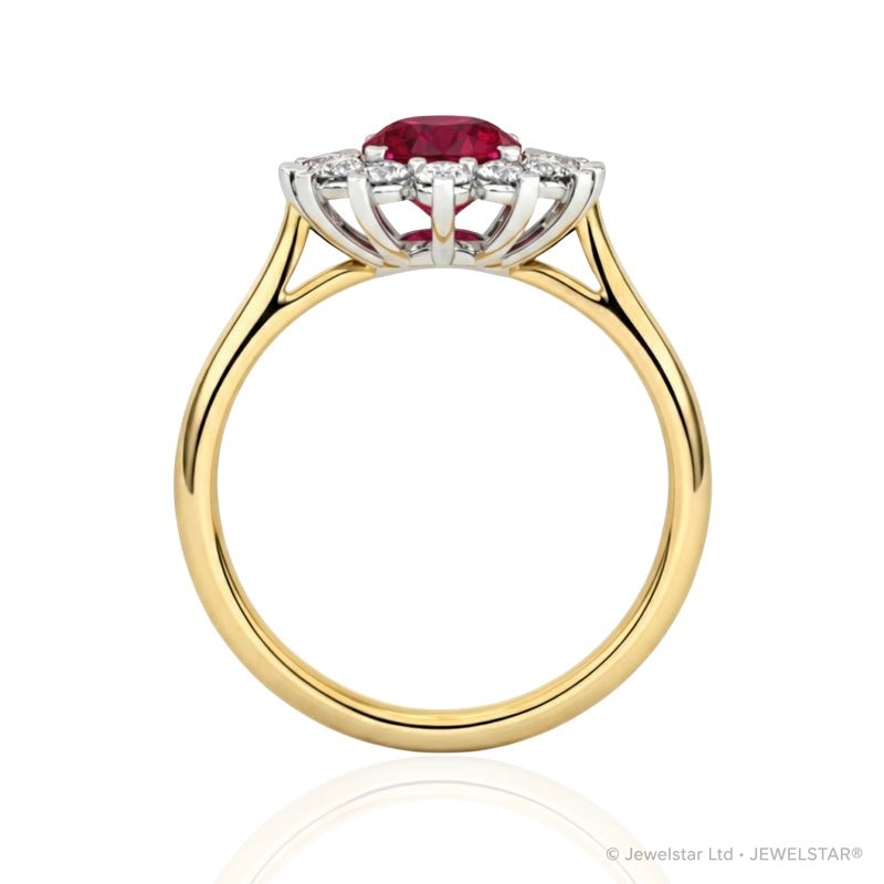 R-76050-RU-Y    Diamond & Ruby Cluster Ring