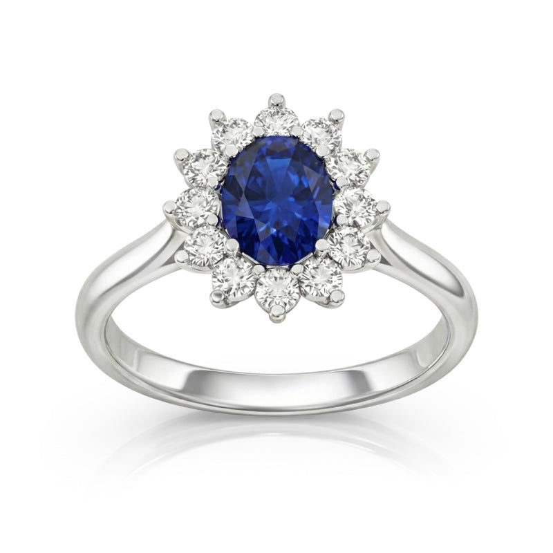 R-76050-SA-W    Diamond & Sapphire Cluster Ring