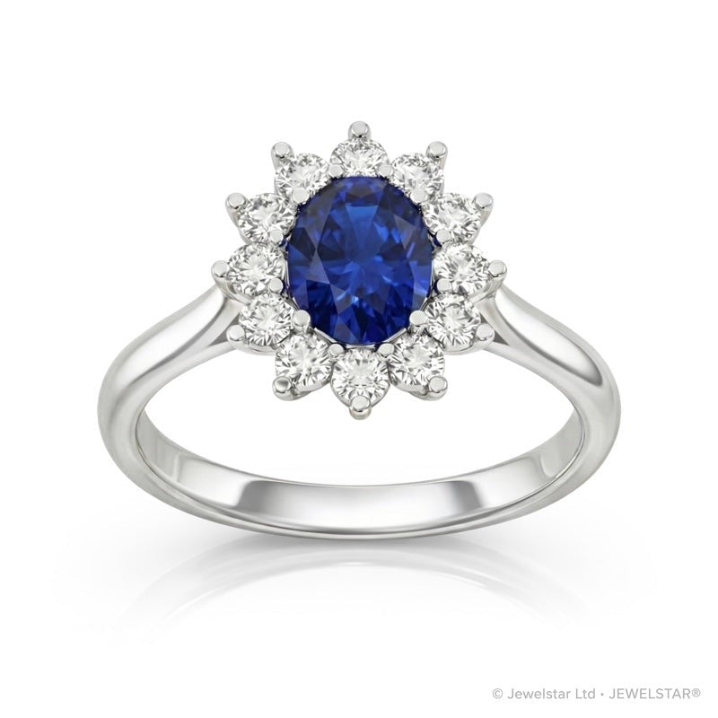 R-76050-SA-W    Diamond & Sapphire Cluster Ring