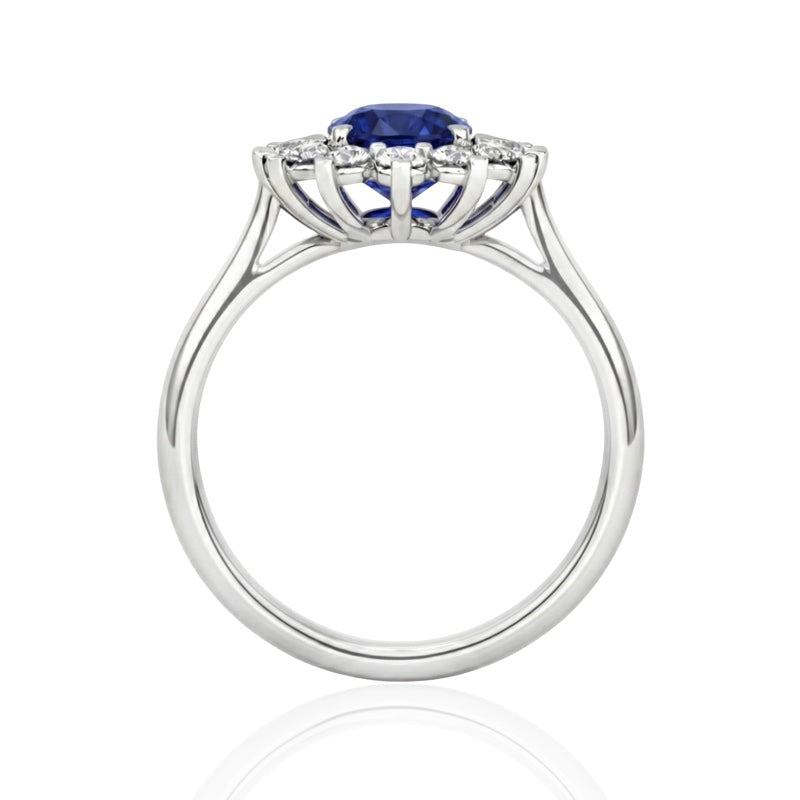 R-76050-SA-W    Diamond & Sapphire Cluster Ring