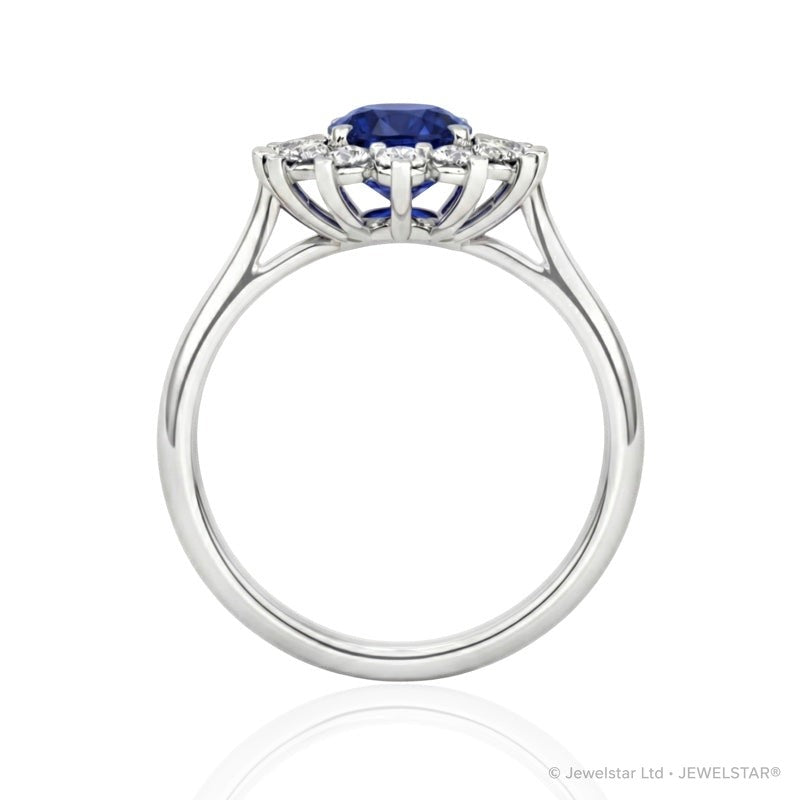 R-76050-SA-W    Diamond & Sapphire Cluster Ring