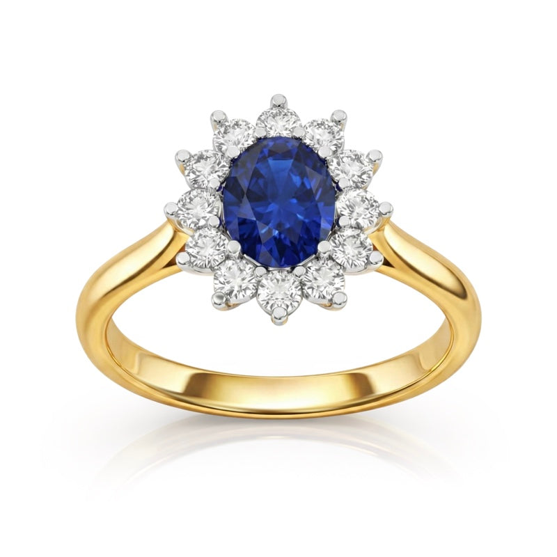 R-76050-SA-Y    Diamond & Sapphire Cluster Ring