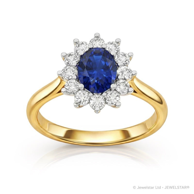 R-76050-SA-Y    Diamond & Sapphire Cluster Ring